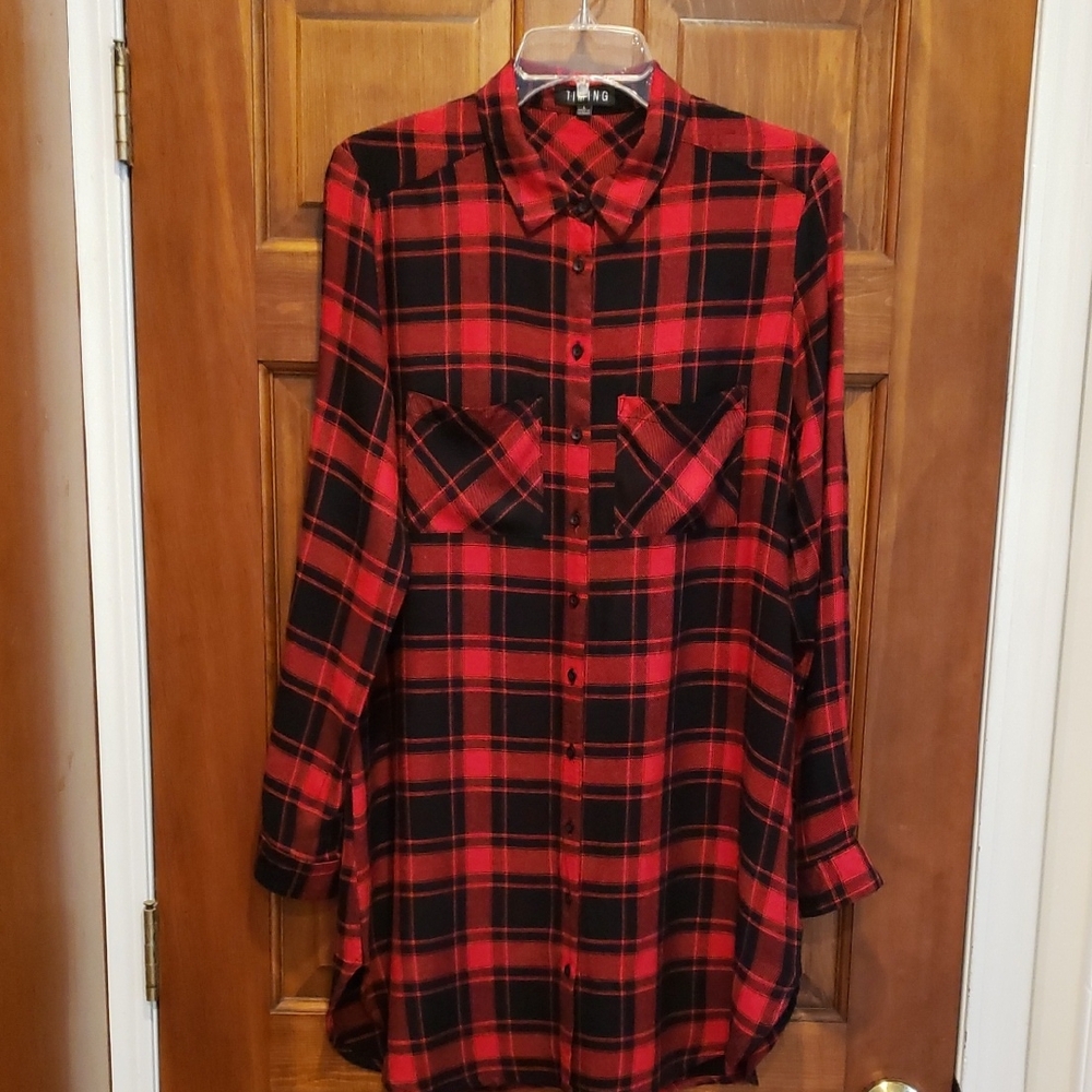 Red and Black Plaid Button-Up Shirt/Dress